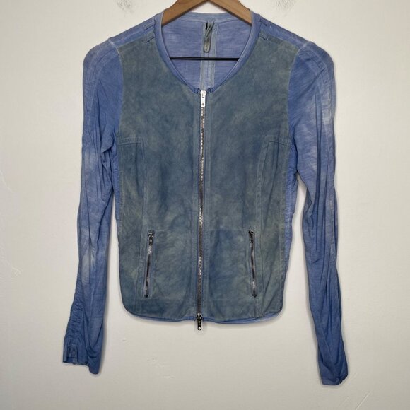 Roncarati Lambskin Leather Jacket Womens Size 40 US Size 2-4 Blue Italian Luxury - Picture 1 of 8